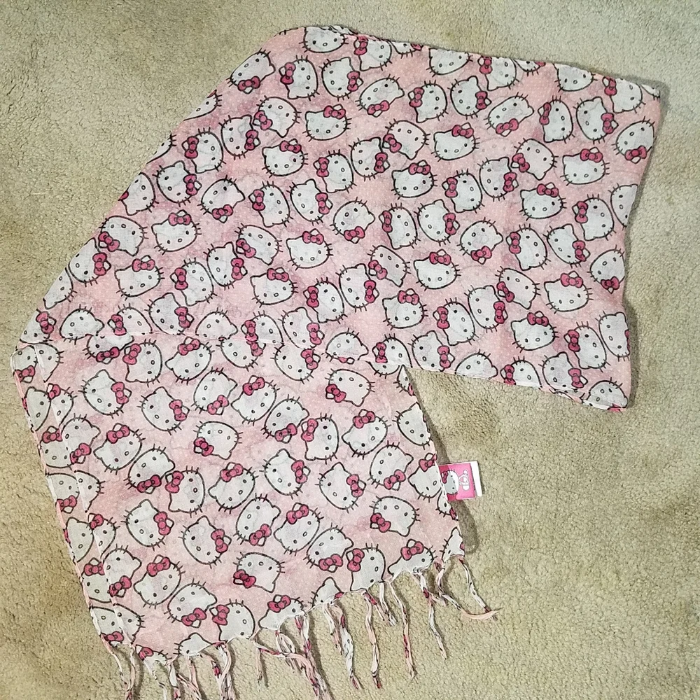 Hello Kitty Pink Scarf Sanrio Lightweight Kawaii Fringe Y2K